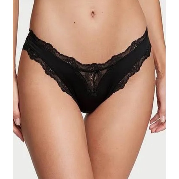 🩷 New Victoria’s Secret Dream Angels Brazilian Black Lace Front Bikini Panty NWT - Picture 1 of 6